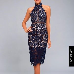 NWT! Lulu’s Divine Destiny Navy Lace Midi Dress XS